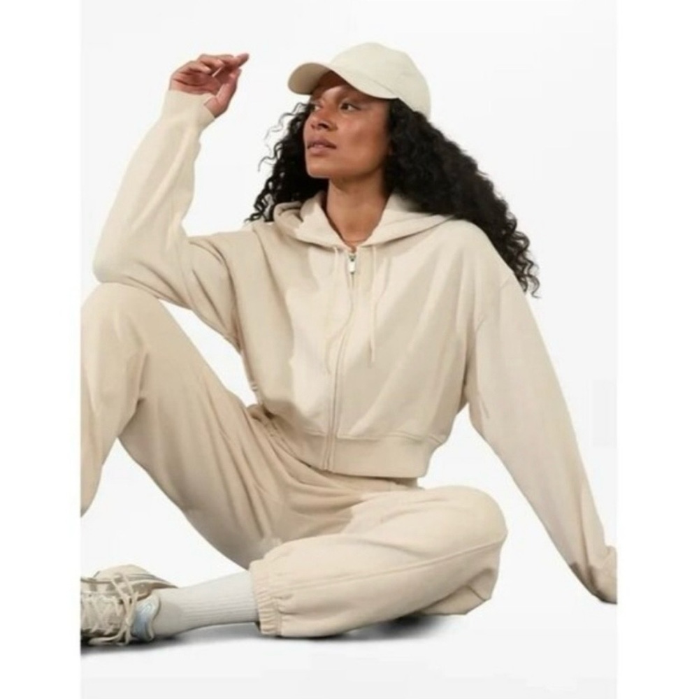 Athleta forever fleece ultra crop full zip hoodie - Bone